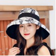 Summer new cotton and linen double-sided wear fisherman hat female outdoor sunscreen sun hat literary lattice pot hat