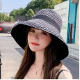 New style hat spring and summer female super large eaves fisherman hat contrast color striped sun hat double-sided with sun hat travel