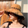 Summer new lattice double-sided wear small fresh fisherman hat female outdoor shade UV cloth hat