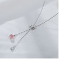 Fashion 925 Sterling Silver Bow Necklace Women's Belt Gemstone Double Pendant Give Gift Jewelry