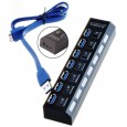 Practical desktop usb3.0 hub one minute seven port splitter independent switch with light usb plug extension connector