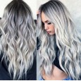 Hot bleaching and dyeing mid-length long curly hair COS gray gradient anime wig new female chemical fiber hood