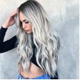 Hot bleaching and dyeing mid-length long curly hair COS gray gradient anime wig new female chemical fiber hood