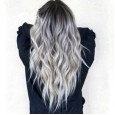 Hot bleaching and dyeing mid-length long curly hair COS gray gradient anime wig new female chemical fiber hood