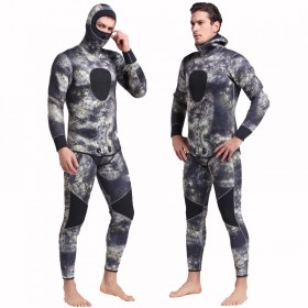 5MM diving suit camouflage warm long-sleeved one-piece swimsuit two-piece thickened male jellyfish suit fishing suit