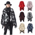 New ladies retro ethnic style flowers warm sunscreen imitation cashmere shawl cloak