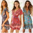 Women's New Dress Bohemian Swing V-neck Beach Holiday Lace Print Skirt
