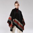 Women's four-bar large border split imitation cashmere brushed jacquard hot shawl catwalk cloak