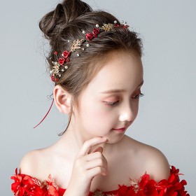 Children's red exquisite headdress flower girl wedding accessories girls birthday cute headband catwalk show wild hair accessories