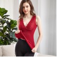 Add fat XL V-neck thermal vest women's chest pad plus velvet thick fat lace vest slim bottoming underwear