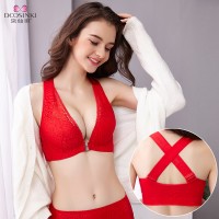 New product front buckle no steel ring large size bra lace cross beautiful back underwear women gathered adjustable thin bra