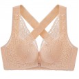 New product front buckle no steel ring large size bra lace cross beautiful back underwear women gathered adjustable thin bra