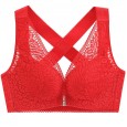 New product front buckle no steel ring large size bra lace cross beautiful back underwear women gathered adjustable thin bra