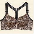 New product front buckle without steel ring large size bra fat MM bra gathered adjustable leopard sexy lingerie