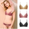 High-end withered rose no trace no steel ring bra new thin section gathered comfortable sexy underwear set