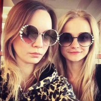 New ladies round fashion sunglasses trend temperament pearl embellished sunglasses metal frame sunglasses