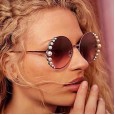 New ladies round fashion sunglasses trend temperament pearl embellished sunglasses metal frame sunglasses