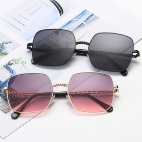Large frame square metal chain clause sunglasses female tide street shot sunglasses men fashion glasses S9036