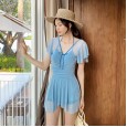 Swimsuit female new ladies one-piece skirt conservative hot spring swimsuit steel support gathered swimsuit female