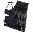 The new split swimsuit female solid color small fresh steel support gathered thin bikini three-piece swimsuit