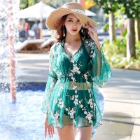Hot spring swimwear new lace long-sleeved split swimsuit female three-piece sexy beach bikini