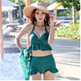 Hot spring swimwear new lace long-sleeved split swimsuit female three-piece sexy beach bikini