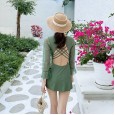 New one-piece swimsuit female conservative skirt style solid color halter swimsuit female cover belly was thin hot spring swimsuit