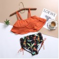 New split high waist boxer shorts swimsuit two-piece suit cute thin sexy small fresh hot spring bikini swimsuit