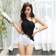 New ladies swimwear sexy small fresh one-shoulder slim slimming backless stitching triangle one-piece hot spring swimsuit