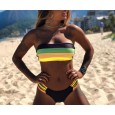 New women's swimwear popular sexy split plain fabric stitching striped swimsuit