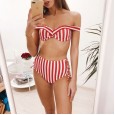 New Bikini Women's Striped Shoulder Bag High Waist Seaside Split