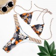 The new bikini swimsuit cross neck lace printing women