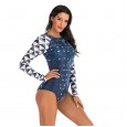 One-piece long-sleeved surfing suit sunscreen female swimsuit hot spring diving suit sexy swimsuit 7787