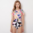 One-piece surf clothing short-sleeved female swimsuit hot spring swimsuit 9054