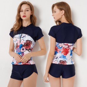 Split boxer short-sleeved female swimsuit XL was thin hot spring swimsuit 9085