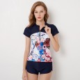 Split boxer short-sleeved female swimsuit XL was thin hot spring swimsuit 9085