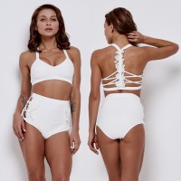 Sexy high waist bikini swimsuit lace cutout slimming swimsuit 9526