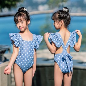 Children's one-piece swimsuit female baby spa loli swimsuit bow cute wave point 1002