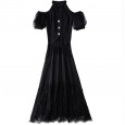 Dress Women's New Spring Chiffon V-Neck Strapless Sexy Lantern Sleeve Mesh Lace Irregular Skirt