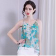Careful machine V-neck camisole summer new printed chiffon wear wild vest loose shirt top
