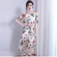 Spring new embroidery elegant round neck dress mid-sleeved chiffon long two-piece skirt