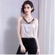 New spring silk V-neck sleeveless solid color sexy lace hollow halter top women's clothing