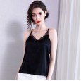 New spring silk V-neck sleeveless solid color sexy lace hollow halter top women's clothing