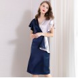 Spring new V-neck exquisite beaded collar printed stretch waist swing dress