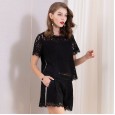 Spring and summer new women's lace wide-leg pants suit high-end large size two-piece suit