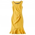 Spring new beaded round neck fishtail bag hip folds thin step dress women