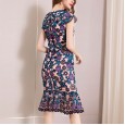 Spring new embroidered fish pendulum hip short sleeve one-step skirt fashion women