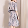 Spring new printed silk dress mid-length temperament mulberry silk A-line skirt big-name high-end women's clothing