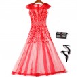 The new dress female Xia Xianqi elegant A-line swing temperament long skirt round neck short sleeve embroidery yarn skirt