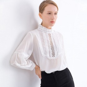 Spring new niche silk lace shirt ladies long sleeve shirt mulberry silk white shirt